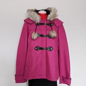 NWT Juicy Couture Raspberry Pink Pom Wool Coat XL